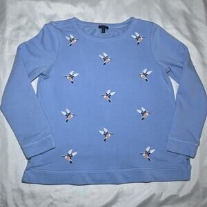 Talbots Light Blue Embroidered Humming Birds Sweatshirt Women's MP Petite